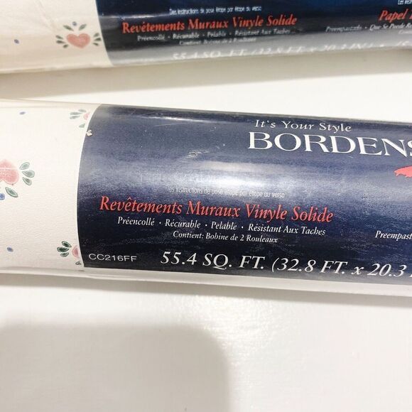 3 Rolls Borden Solid Vinyl Wallcovering VTG 1990s Pink Hearts 55.4 Sq Ft Each - Picture 7 of 10